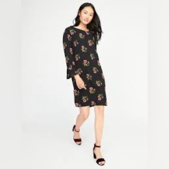 Old Navy black with floral print flowy dress - Picture 1 of 16